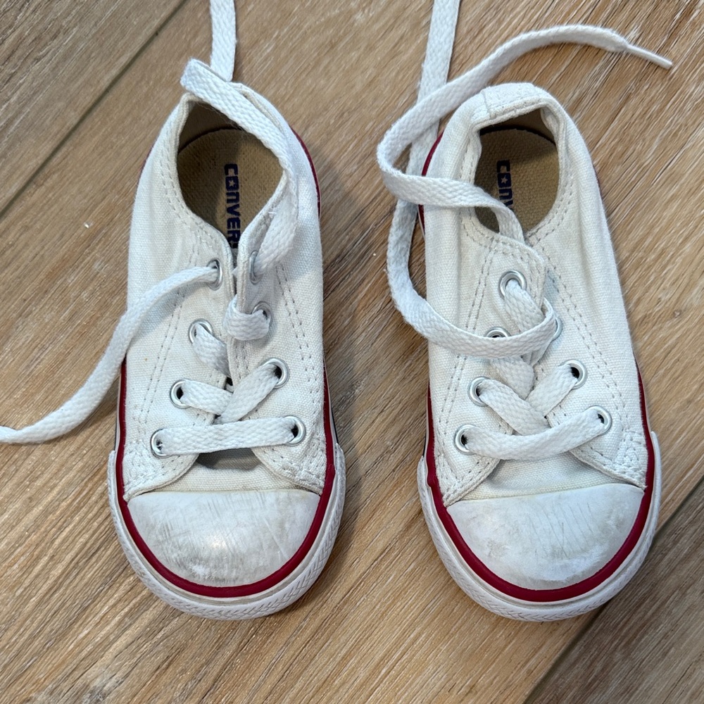 Converse Kids White Canvas Sneakers with Red Trim